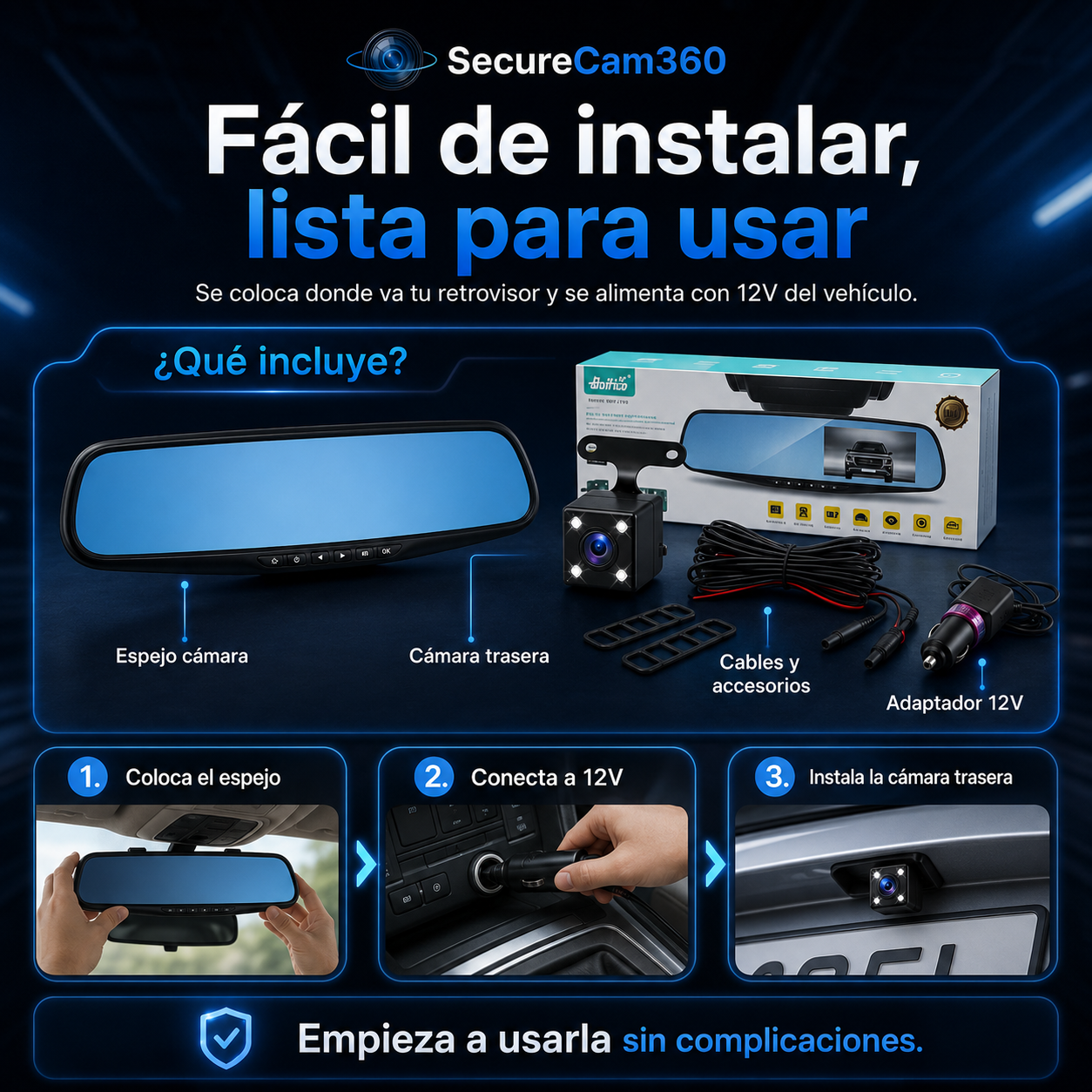 Retrovisor Dashcam HD — Graba Delante y Detrás en Tiempo Real - SecureCam360™