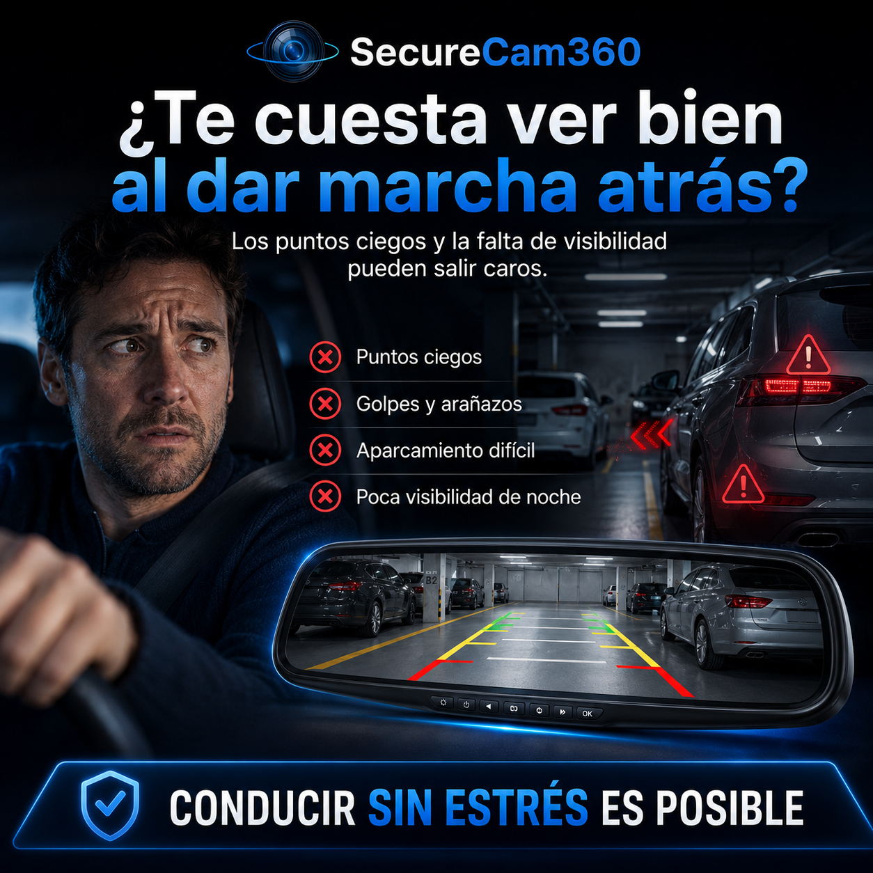 Retrovisor Dashcam HD — Graba Delante y Detrás en Tiempo Real - SecureCam360™