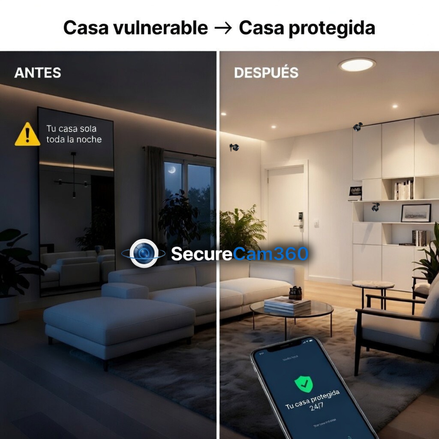 Cámara WiFi HD con Vigilancia 24/7 desde tu móvil - SecureCam360™